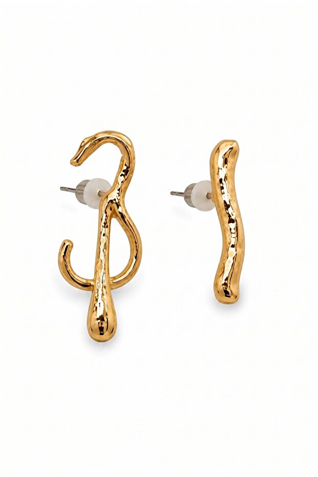 Women's Yellow Color Organic Wavy Asymmetric Rice Nails Earring Set