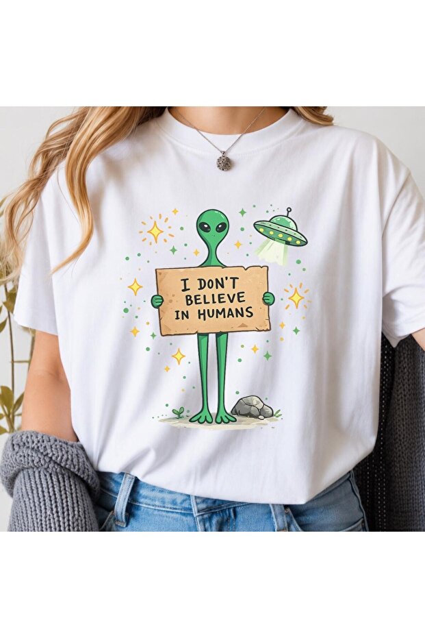 I Dont Believe Humans Printed Unisex Oversize T-Shirt