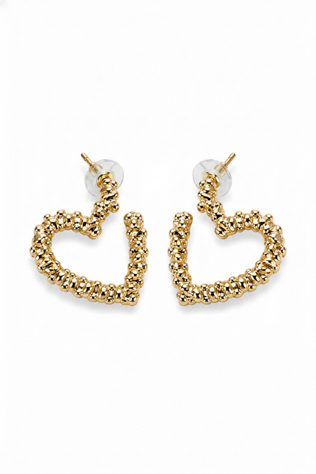 Women's Yellow Color Textured Heart Shaped Brass Earrings