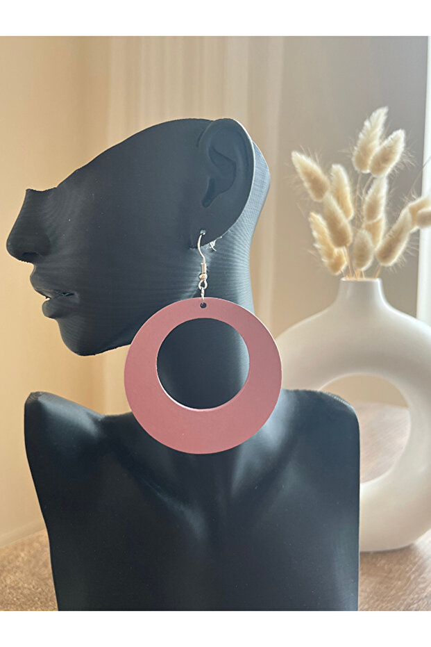 Pink Round Wooden Earrings