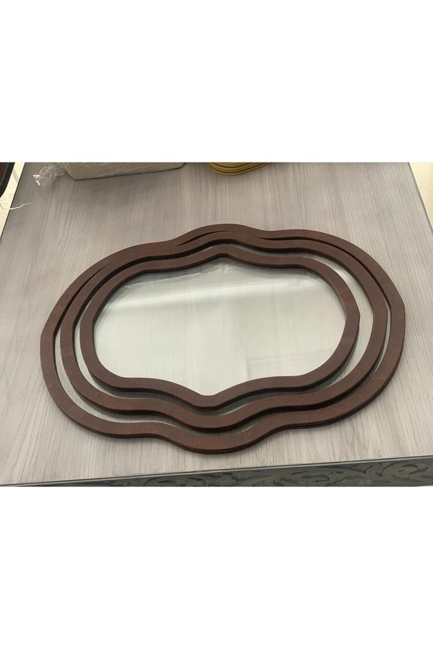 Premium 3-Piece Leather Serving Tray Set - Brown, Elegant Oval Design, Nesting Trays (L: 62x50 cm, M: 55x44 cm, S: 47x36 cm) - Decorative and Functional for Home & Office, QT125