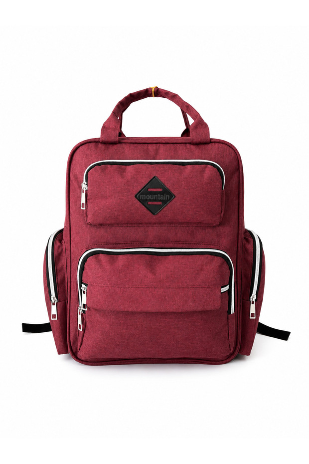 Multi-Compartment Burgundy Mother Baby Care Backpack with Thermal Bottle Compartment for Travel and Daily Use
