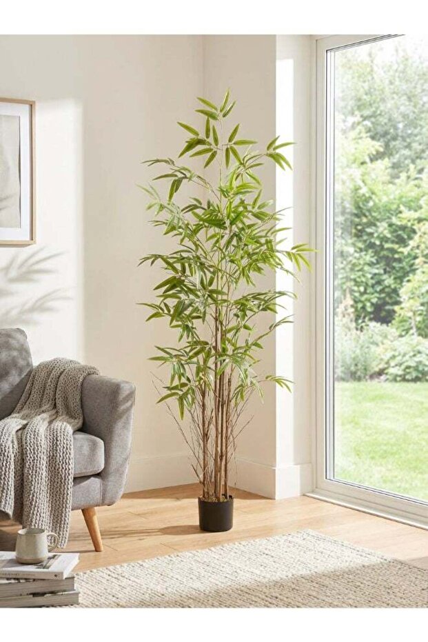 Bamboo 180cm (6 ft) Tall Artificial Tree with Pot | Floor Plant with Lifelike Design & Texture - Green