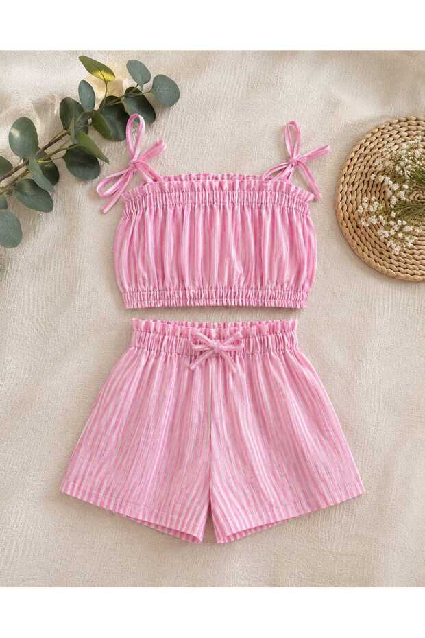 Girl's Muslin Set with Straps Crop Blouse & Shorts