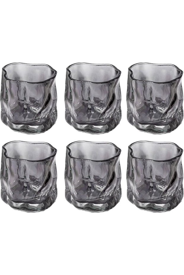Set of 6 Grey Vintage Crystal Beverage Glasses 6.7oz - Elegant Tumblers for Iced Juice, Sparkling Soda