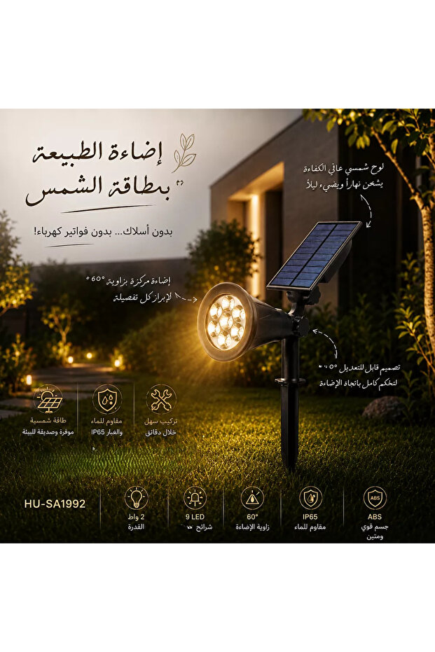 كشاف حديقة غرس لون الاضاءة اصفر تعمل على الطاقة الشمسية بحساس ضوء متحرك 7 عيون 2 واط