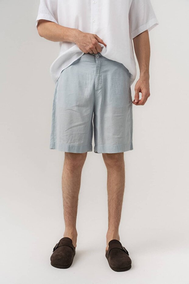 Coast Basic Linen Fabric Button Closure Shorts