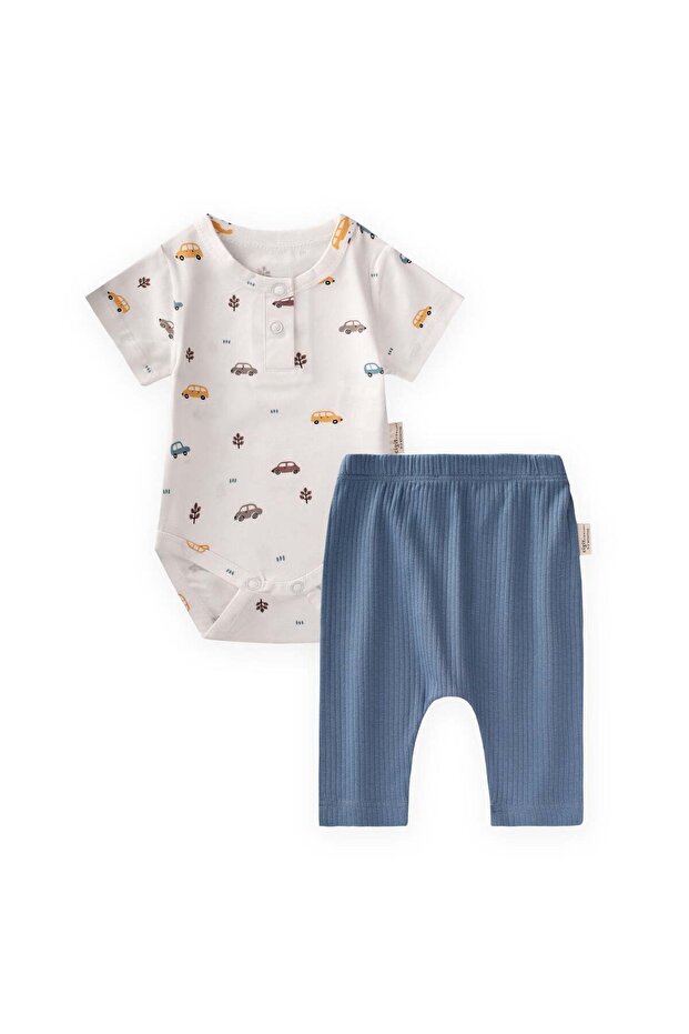 Patterned Bodysuit Set 0-3 Years Ecru Indigo