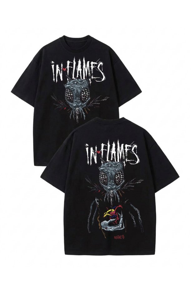 In Flames Printed Unisex Oversize T-Shirt