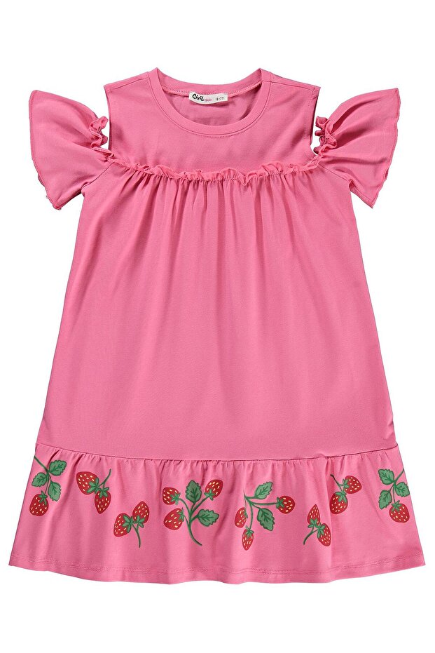 Strawberry Patterned Dress for 6-9 Years - Pink