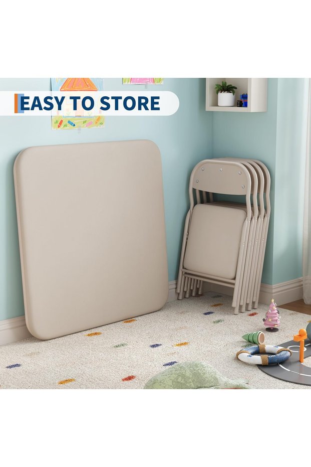 Children's Folding Table and Chairs 5 Pieces Children's Furniture Set - Sturdy Steel Frame, Portable for Games, Dining Room and Crafts in Tight Spaces