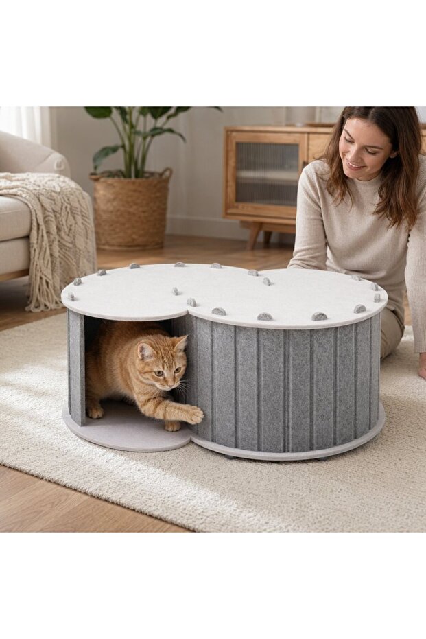 1 Felt Scratching Cat Tunnel Bed Indoor Foldable S Shaped Semi Enclosed Washable