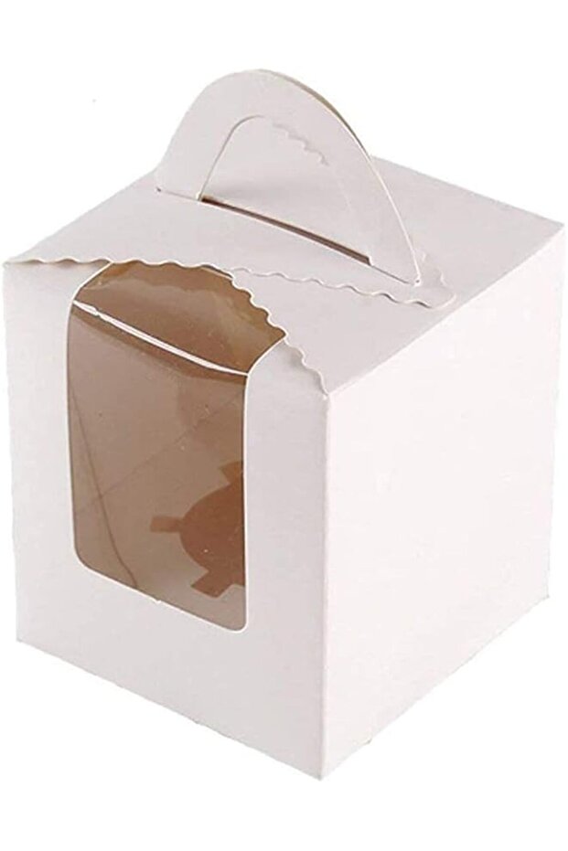 50-Pack Single Cupcakes Containers Gift Boxes with Window Inserts Handle for Wedding Candy Boxes Muffin Box… (White, 50 Pack)