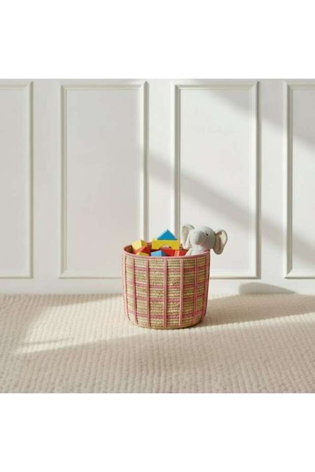 Tepic Grid Rope Basket 25.5x22cm -pink