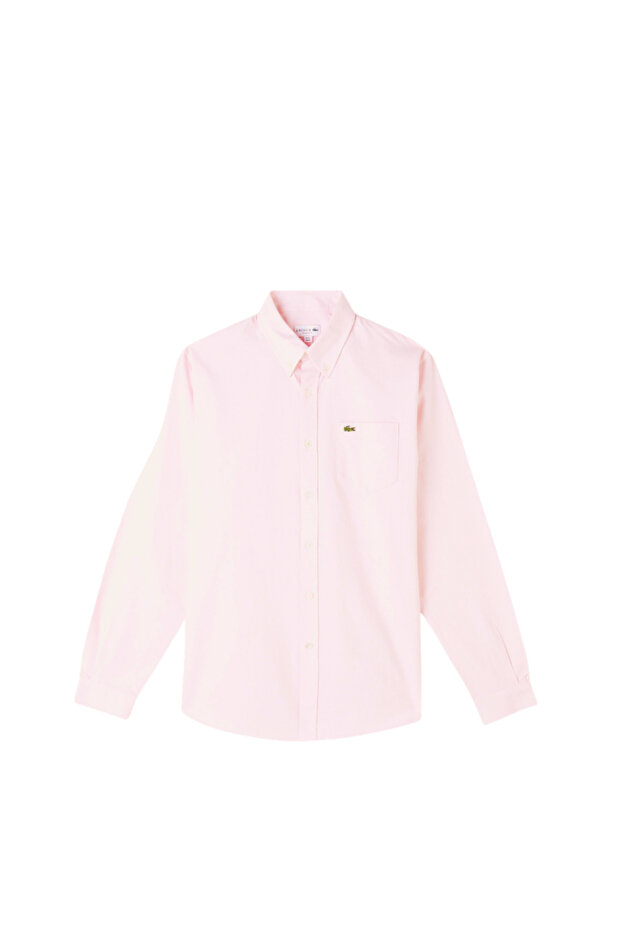 Men's Regular Fit Buttoned Collar Pink Shirt