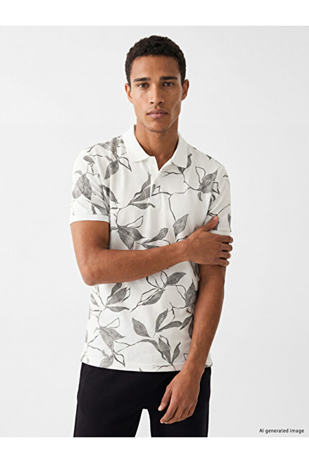 Esvab • Modern & Distinctive Devrik Roba Collar Embroidered Pique Men's T-Shirt