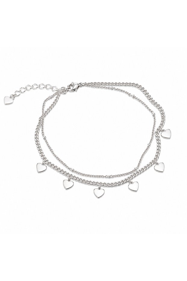 Women's Anklet Silver Color Heart Figured Double Chain Steel Anklet
