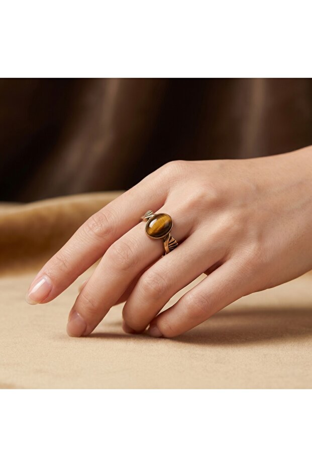 Angel Wing Angel Real Natural Stone Adjustable Brown Bronze Women's Ring
