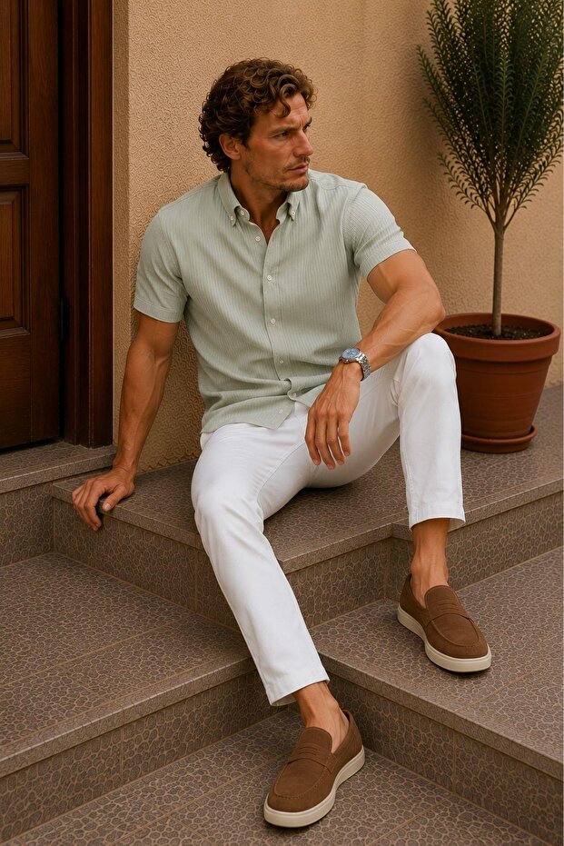 Ribbed 100% Cotton Short Sleeve T-Shirt