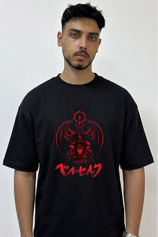 Berserk_7 Design Printed Oversize Black T-Shirt