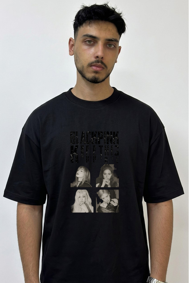 تي شيرت أسود كبير الحجم مطبوع بتصميم BLACKPINK Kill This Love_2