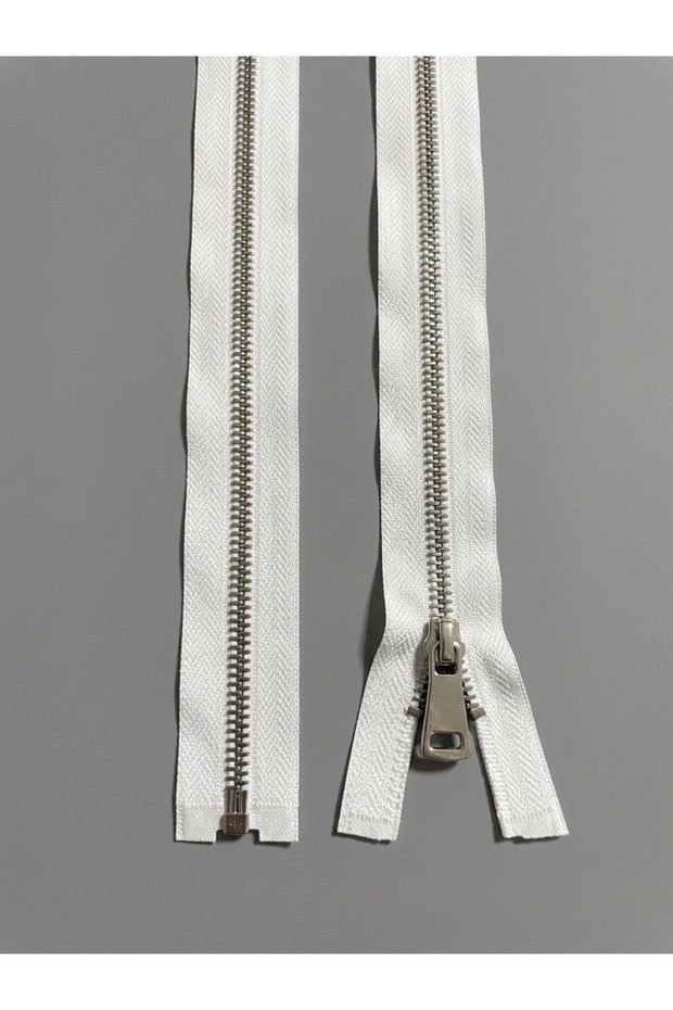 T5 Metal Separe Silver Threaded White Strip 30 cm Coat Zipper 1 Piece