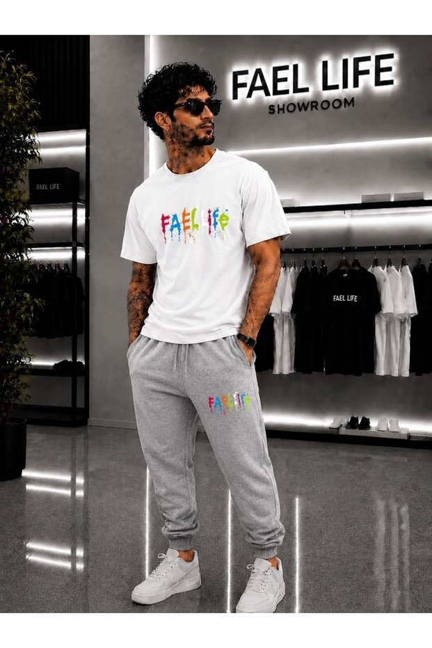 Unisex Wide-Let T-Shirt and Sweatpants Colorful Feal Life Printed Set