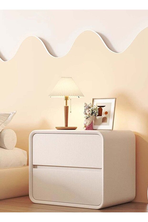 Household Simple Microfiber Leather Small Bedside Table, 2-Layer Storage Cabinet, 50×40×47CM