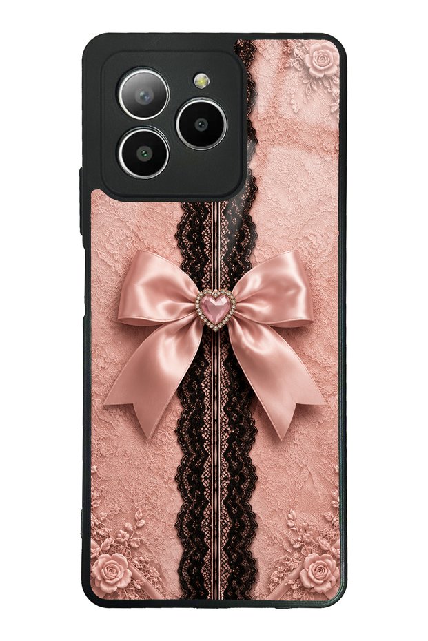 Omix X7 Glossy Phone Case with Pink Lace Bow Design