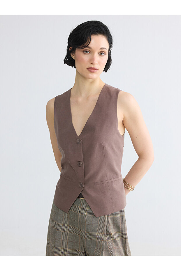 Nevavm V-Neck Linen Blend Women's Classic Vest with a Difference