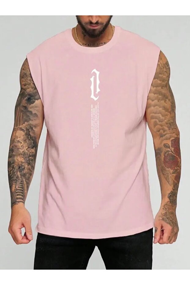 Strong Motto Symbol Printed 100% Cotton Oversized Sleeveless Men's T-Shirt
