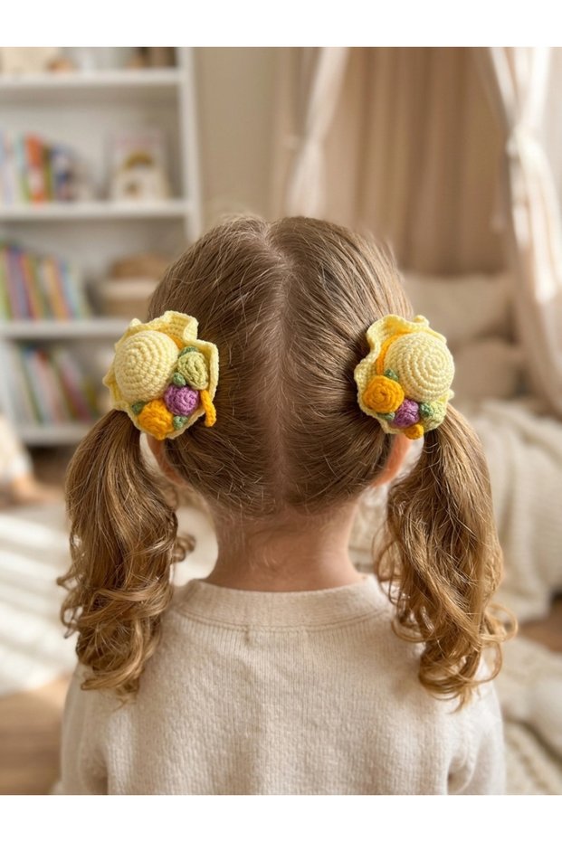 Girl's Knitted Snapback Hat Buckle (Yellow Shades)