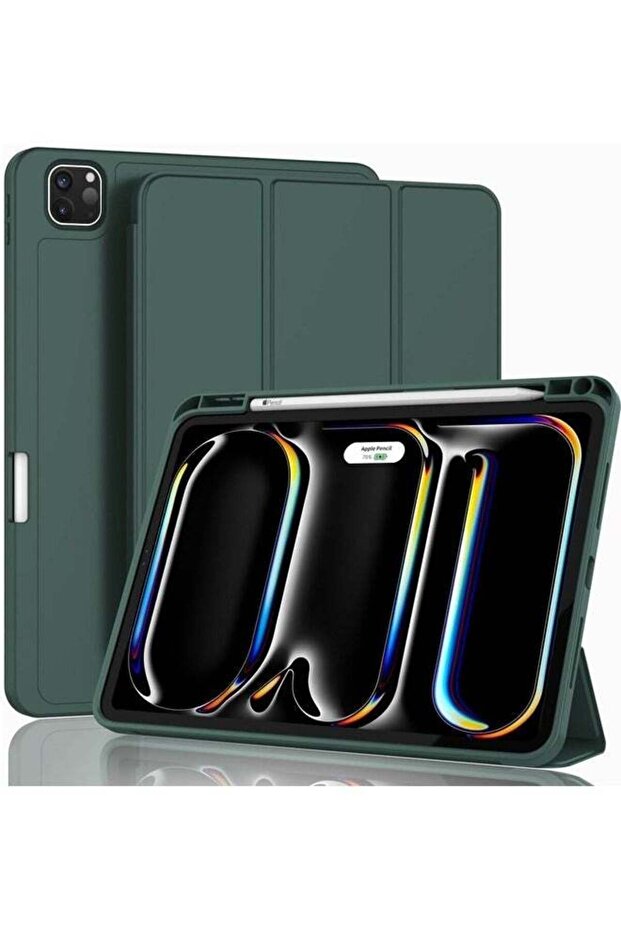 2024 iPad Pro 13" Smart Case in Green: Features Pencil Holder & Touch ID Support