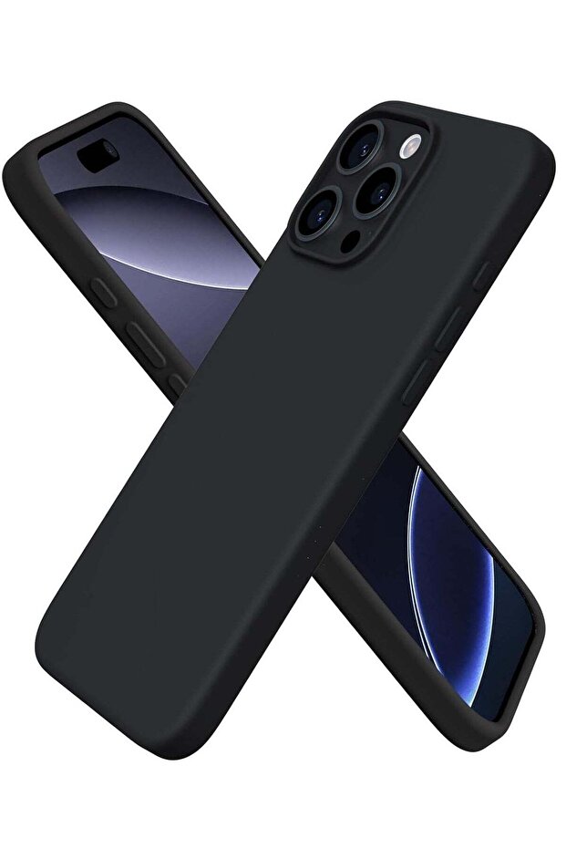 iPhone 16 Pro Max Soft Liquid Silicone Case - Shockproof Full Body Protection with Matte Finish & Microfiber Lining (Black)
