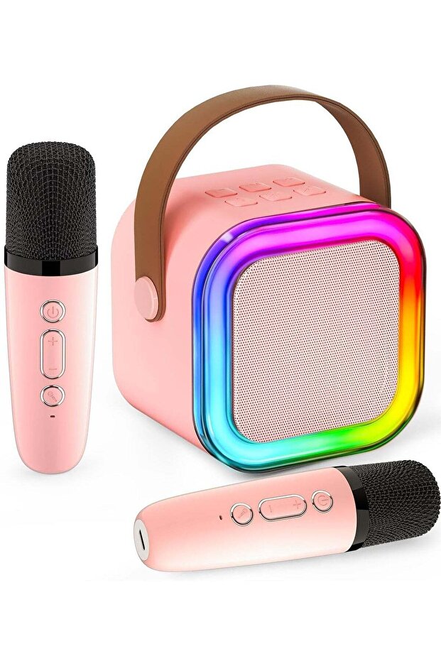Mini Karaoke Machine for Kids Adults, Portable Bluetooth Speaker with 2 Wireless Microphones