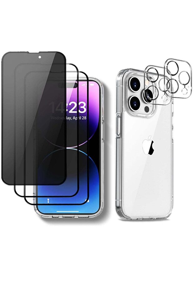iPhone 15 Pro Max Complete Protection Set – 6-in-1 Case with 2 Tempered Glass Screen Protectors, Privacy Protector, and Camera Lens Covers