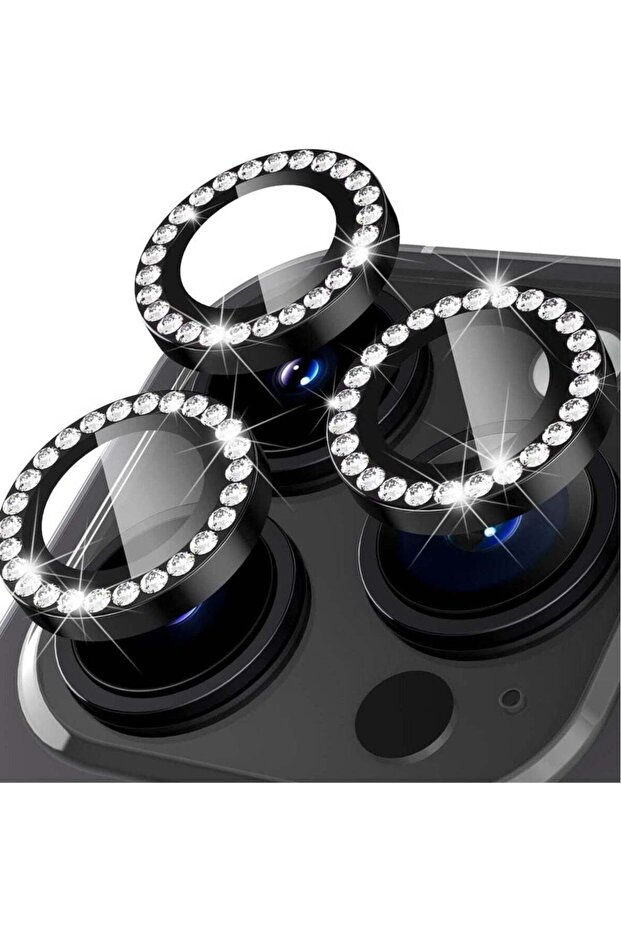 iPhone 14 Pro/Pro Max Camera Lens Protector, Set with Diamonds Bling Tempered Glass - Diamond Black
