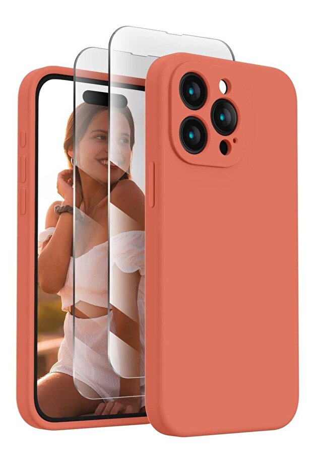 Designed for iPhone 15 Pro Max Case, Silicone Upgraded [Camera Protection] with [2 Screen Protectors], Pink