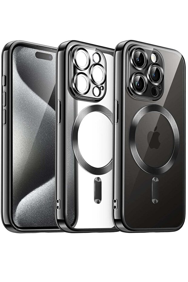 Electroplated Case for iPhone 15 Pro Max 6.7-Inch, Camera Lens Full Protection, Compatible with MagSafe Wireless Charging, Shockproof Soft TPU Phone Cover (Black)