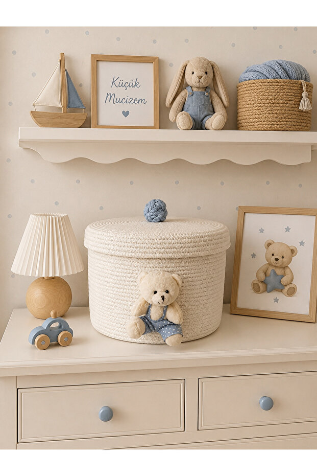Blue Teddy Bear Baby Nursery Basket Organizer Gift Basket