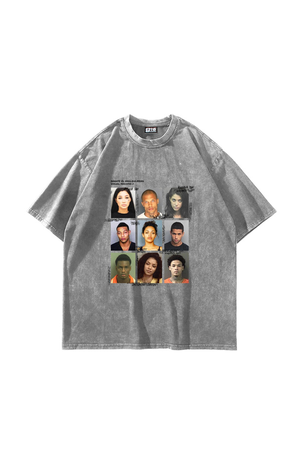 Washable White Mugshot Printed Oversize Unisex T-Shirt