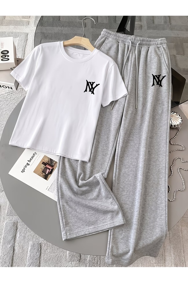 Unisex Nyg Printed Oversize T-Shirt and Baggy Sweatpants - Summer Two-Piece Tracksuit Set