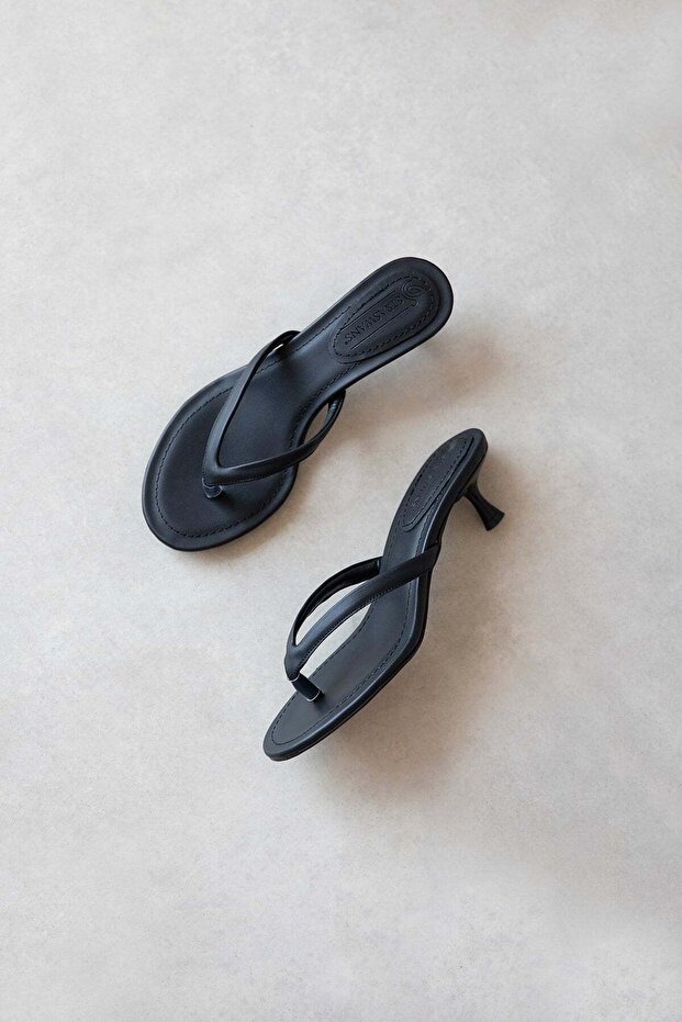 Landa Women's Heeled Leather Sandals Black
