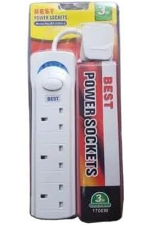 Best Power Socket 3-Way Extension Outlet, 3 Socket Power Strip with Heavy-Duty Cord, Multi Plug Electrical Extension Board