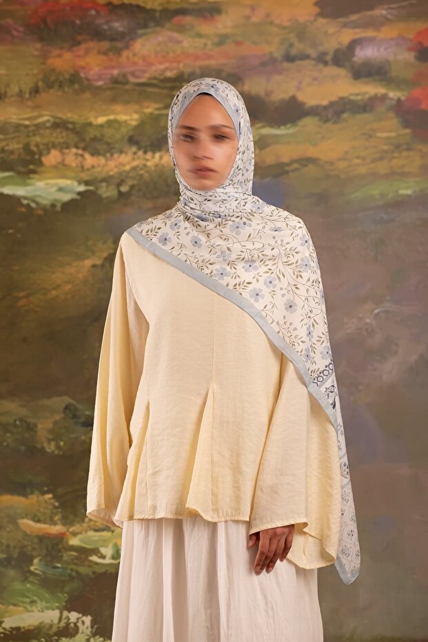 Flora Patterned Soft Shawl Ice Blue - 1