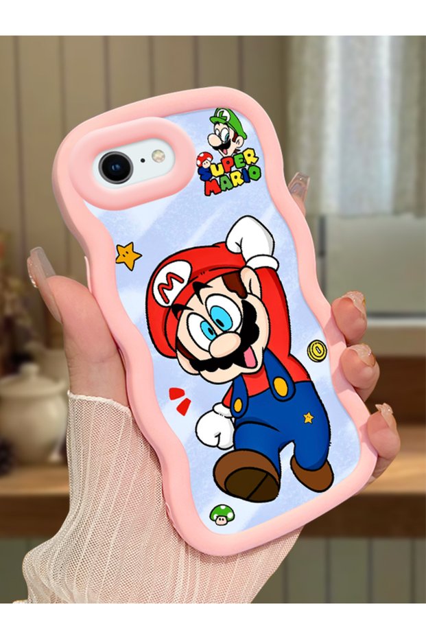 iPhone Se 2022 Compatible Case Camera Protector Pink Silicone Couple Phone Case Mario Pattern