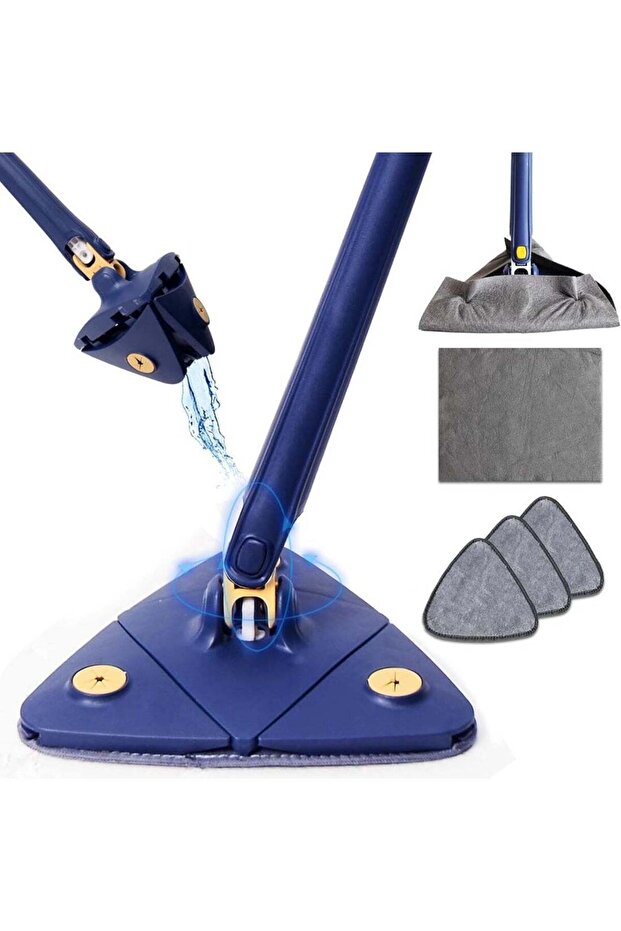 360° Rotatable Triangle Cleaning Mop – Adjustable Long Handle Microfiber Mop with 6 Reusable Washable Pads