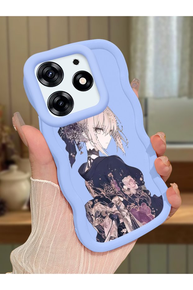 Tecno Spark 10 Pro Compatible Case Camera Protector Blue Silicone Couple Phone Case Girl Pattern