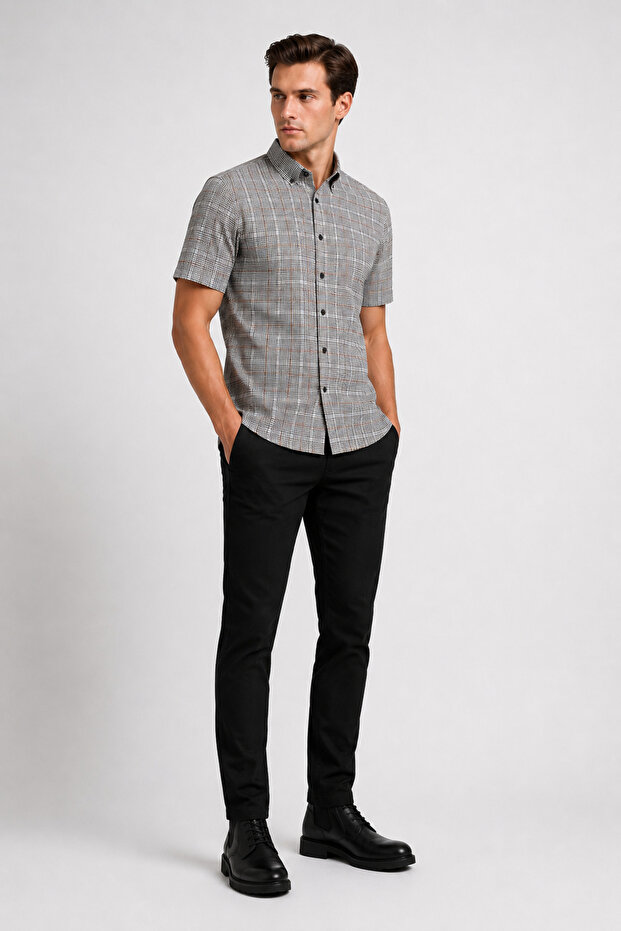 Men's Short Sleeve Plaid Shirt - 2053.04.1.1 - Gray
