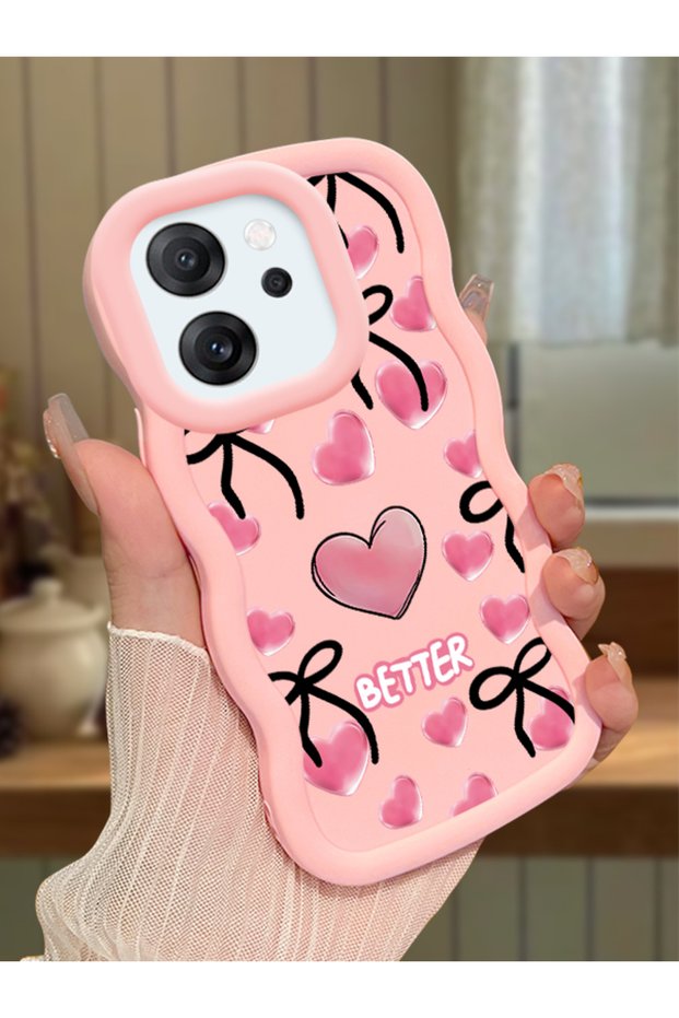 Oppo Reno 14F Compatible Case Camera Protector Pink Silicone Couple Phone Case Heart Pattern